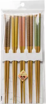 Палочки для еды Asahi Koyo T-20, 8,9 дюйма (22,5 см), черный/желтый/красный/коричневый/зеленый, набор из 5 шт., противоскользящее покрытие, сделано в Японии, деревянный наконечник, Susu Bamboo Melody Asahikoyo, Black/Yellow/Red/Brown/Green