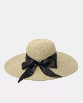 Памела с защитой от солнца натурального цвета с черным бантом Illums, цвет Natural