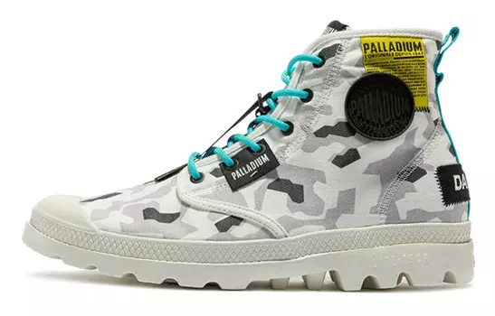 Pampa Canvas Shoes Unisex High-top Glacier Camouflage/Grey/Black/Yellow Palladium