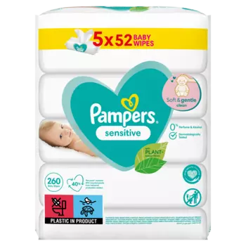 Pampers Sensitive детские влажные салфетки, 260 шт/уп.