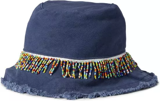 Панама Badgley Mischka Woven Bucket Hat with Beaded Trim, индиго