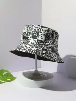 Панама двусторонняя Wotto с мультяшным узором, черный / белый