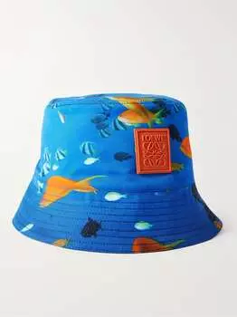 Панама из хлопкового холста с принтом и аппликацией логотипа LOEWE, синий