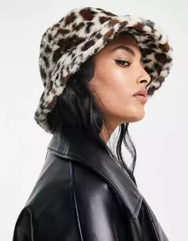 Панама из искусственного меха с леопардовым принтом ASOS