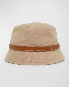 Панама из парусины с кожаным ремешком YSL Saint Laurent, цвет 9765 Beige Light Brown