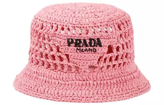Панама из рафии с вышитым логотипом PRADA, розовый