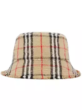 Панама из ткани букле в клетку Vintage Check BURBERRY, коричневый