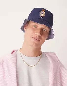 Панама из твила с логотипом Polo Ralph Lauren Heritage Bear темно-синего цвета