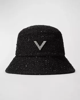 Панама с декорированным V-образным логотипом Valentino, цвет Nero Lurex