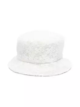 Панама в технике макраме с цветочным узором Monnalisa, белый