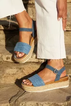Панамские босоножки на платформе из двух частей из рафии Linzi, синий
