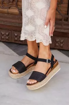 Панамские босоножки на платформе из двух частей из рафии Linzi, черный