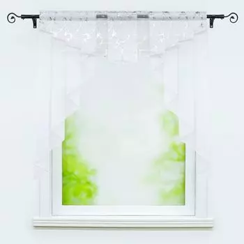 Панельная штора, головка шторы, штора бистро, кухонная штора двухслойная со структурированным принтом, протяжной кулиской, серебристый ВхШ 125х120 см Joyswahl, серебро