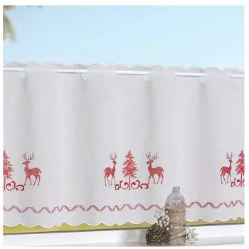 Панельная штора heimtexland , батистовая штора с вышивкой оленя, белый, красный, рождественское украшение окна, кантри-шик, штора-бистро, тип 506, В x Ш, 45 x 115 см