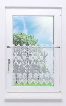 Панельная штора из плауэнского кружева - кружевной цветок (Ш х В) 137,70см*58см белый/белый Plauener Spitze
