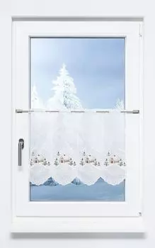 Панельная штора из плауэнского кружева - Рождественский домик (Ш х В) 48,6см*45см коричневый/разноцветный Plauener Spitze