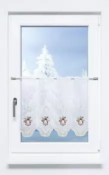 Панельная штора из плауэнского кружева - свеча с бантом (Ш х В) 210,6см*40см красный/разноцветный Plauener Spitze