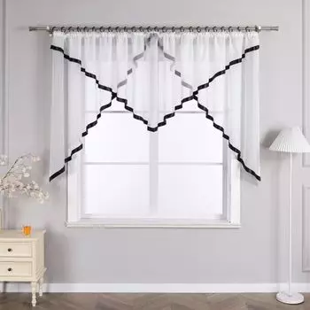 Панельная штора Joyswahl, лента с рюшами, штора-вуаль с атласной лентой, прозрачная, современная штора, 1 шт., черная, В x Ш 145 x 600 см, черный