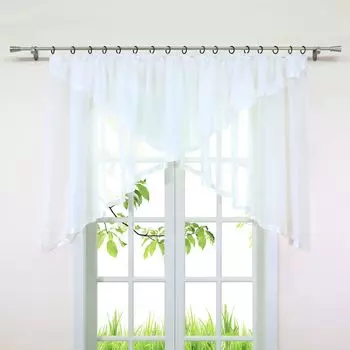 Панельная штора Joyswahl с лентой с рюшами, портьера-вуаль типа М с атласной лентой, полупрозрачная, белая ВхШ 160х400 см, белый