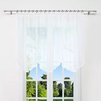 Панельная штора Joyswahl с рюшами, тюлевая штора с атласной лентой, бантик, прозрачный, белый, В x Ш 140 x 300 см