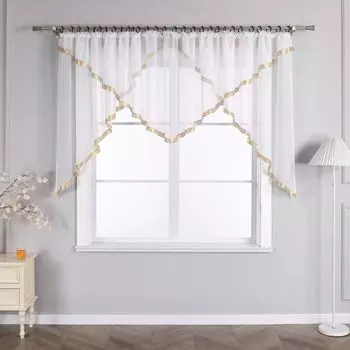 Панельная штора Joyswahl с рюшами, вуаль с атласной лентой, прозрачная современная штора, 1 шт., коричневая, В x Ш 120 x 450 см, коричневый