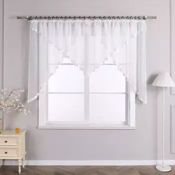 Панельная штора Joyswahl с рюшами, вуаль с атласной лентой, прозрачная современная штора, 1 шт., белая, В x Ш 120 x 300 см, белый