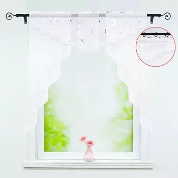 Панельная штора Joyswahl, штора-бистро, двухслойная штора, кухонная штора с узором бабочки, кулиска, белый, В x Ш 125 x 120 см