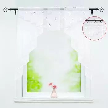 Панельная штора Joyswahl, штора-бистро, двухслойная штора, кухонная штора с рисунком бабочки, кулиска, белый, В x Ш 80 x 80 см