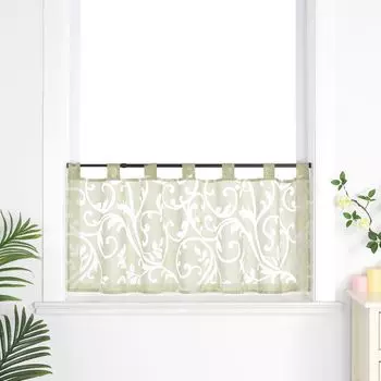 Панельная штора Joyswahl Современная штора-бистро с петлями Прозрачная выгоревшая кухонная короткая штора с рисунком усиков Зеленый В x Ш 45 x 90 см