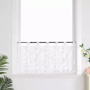 Панельная штора Joyswahl Современная штора-бистро с петлями Прозрачная кухонная короткая штора с узором усики Белая В x Ш 60 x 145 см, белый