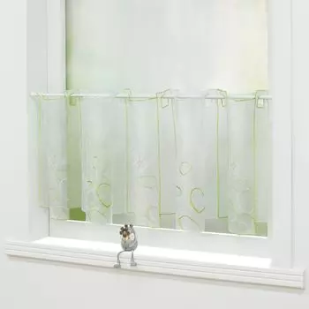 Панельная штора Joyswahl Вуаль-бистро Штора с вышивкой Полупрозрачные кухонные короткие шторы на шнурке Зеленые В x Ш 30 x 96 см, зеленый