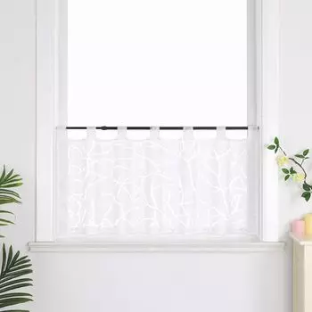 Панельная штора Joyswahl Вуаль Короткая штора-бистро Кухонные шторы с петлями с узором ветвей Полупрозрачные белые Ш x В 90 x 60 см, белый