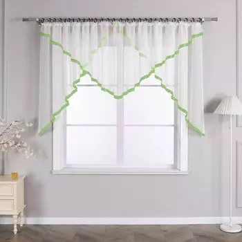 Панельная штора Joyswahl, вуаль с рюшами и атласной лентой, прозрачная современная штора, 1 шт., зеленая, В x Ш 120 x 300 см, зеленый