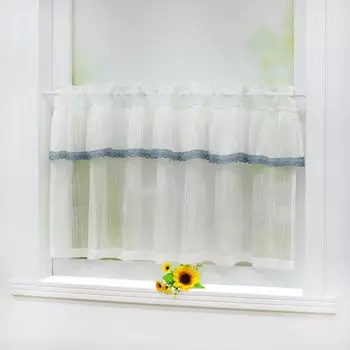Панельная штора, короткая штора, декоративная штора, штора для кухни в стиле кантри, на кулиске, прозрачная, В х Ш 60 х 140 см, белая, 1 шт. Delien, белый