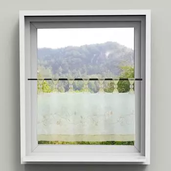 Панельная штора, кухонные шторы, короткие жалюзи на петлях, вуаль-бистро с цветочной вышивкой, серая, Ш х В 120 х 45 см Yujiao Mao, коричневый