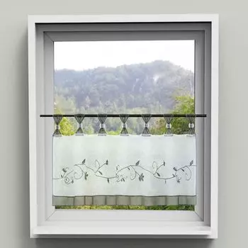 Панельная штора, кухонные шторы, короткие жалюзи на петлях, вуаль-бистро с цветочной вышивкой, фиолетовая, Ш х В 120 х 45 см Yujiao Mao, серый