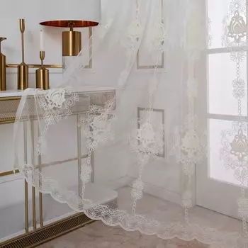 Панельная штора Kutti, штора-бистро, панно, деревенский дом, Камилла, белое сердце, вязанная крючком, кружево, хлопковые завязки, 120 x 25 см BTTO, белый