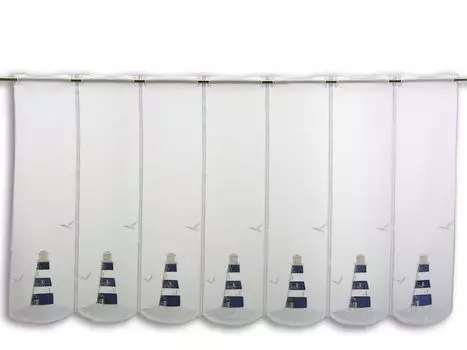 Панельная штора маяк с вышивкой синяя высота 60см | ШxВ 128x60см | занавес | Панно | StarTex, синий