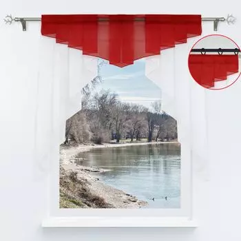 Панельная штора на кулиске, шторы-вуали, кухня, шторы бистро, маленькое окно, прозрачные, розовые, Ш х В 140 х 145 см Delien, красный