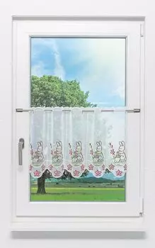 Панельная штора от Plauener Spitze - Пасхальный кролик (Ш х В) 213.2см*40см красный/многоцветный