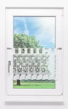 Панельная штора Plauener Spitze - цветок (Ш х В) 152см*45см белая, белый