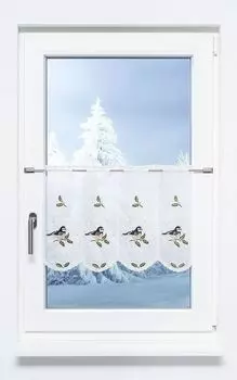 Панельная штора Plauener Spitze - Лазоревка на снежинке #1Ш (Ш х В) 48,6см x 40см сине-зеленый, синий