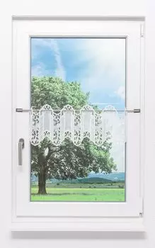 Панельная штора Plauener Spitze - Листья гинкго #1Ш (ШxВ) 140,9см x 26см натуральный белый/белый