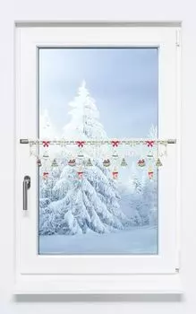 Панельная штора Plauener Spitze - Новогоднее украшение (Ш х В) 192см*20см красный/красно-зеленый