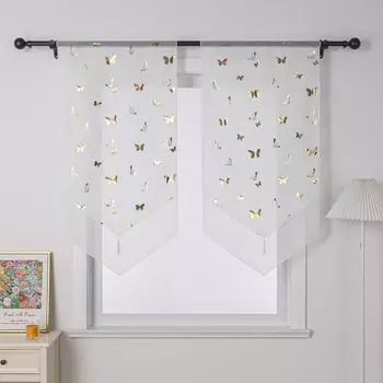Панельная штора, полупрозрачная штора-бистро с узором бабочки, вуаль, кухонная штора Ш x Д 60x90 см, серебристая 1 шт. Joyswahl, золото