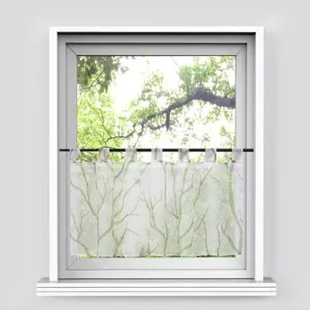 Панельная штора с петлями, короткая кухонная штора, вуаль-бистро, ветвящийся узор, бежевый ВхШ 45х90 см Joyswahl