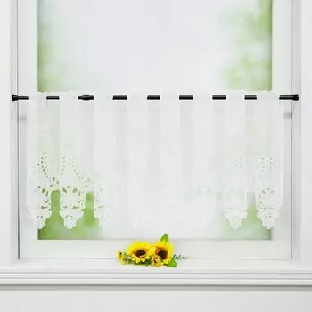 Панельная штора, современная штора-бистро, полупрозрачная кухонная короткая занавеска на шнурке, лазерная резка, цветочный узор, белая, ВxШ, 60x150 см Joyswahl, белый