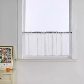 Панельная штора-вуаль-бистро, короткие шторы на шнурке, кухонная штора, прозрачная белая В x Ш 60 x 120 см Joyswahl, белый