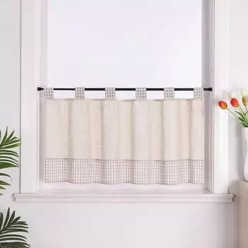 Панельные петли Joyswahl, льняная штора-бистро, занавеска в клетку, полупрозрачная, бежевая, В x Ш 45 x 90 см, бежевый
