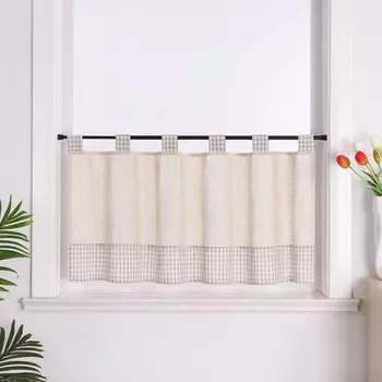 Панельные петли Joyswahl, льняная штора-бистро, занавеска в клетку, полупрозрачная, бежевая, В x Ш 45 x 120 см, бежевый